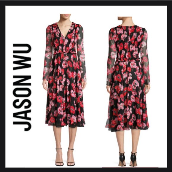 Jason Wu Collection Poppy-Print Crinkle Silk Chiffon Day Dress - Picture 1 of 3